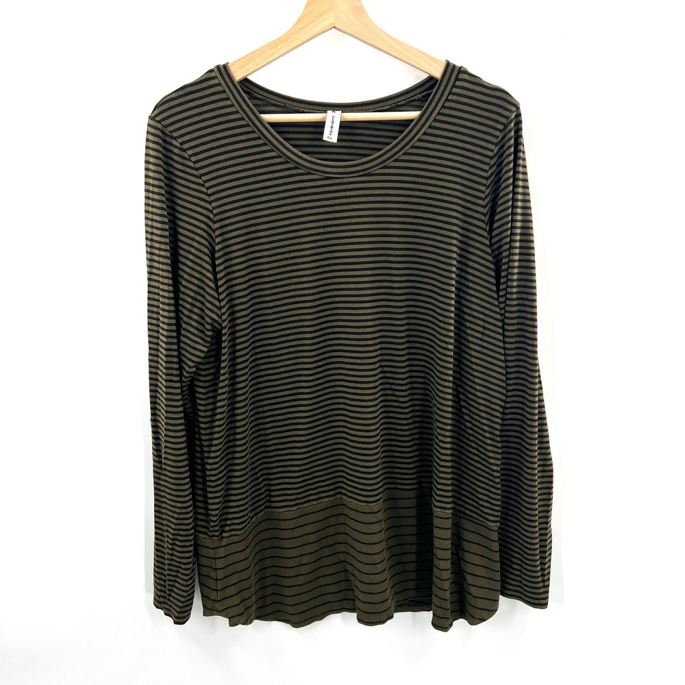 F. H. Clothing co. lagenlook striped long sleeve top pullover boho artsy green L
